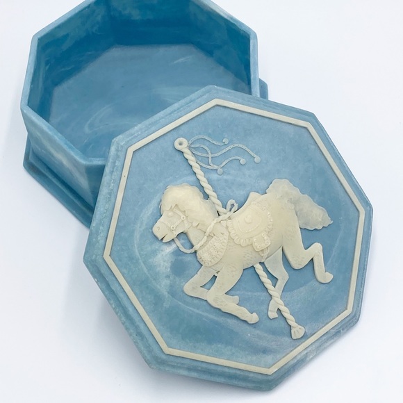 Carousel Horse Blue Soapstone Trinket Box by Design Gifts International Inc. - Picture 3 of 10